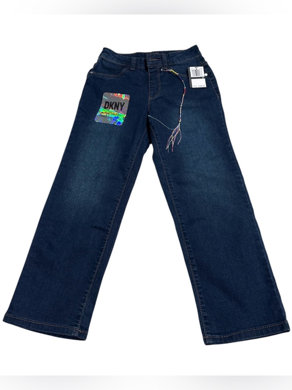DKNY Kids Navy Wide-Leg Jeans with Holographic Patch